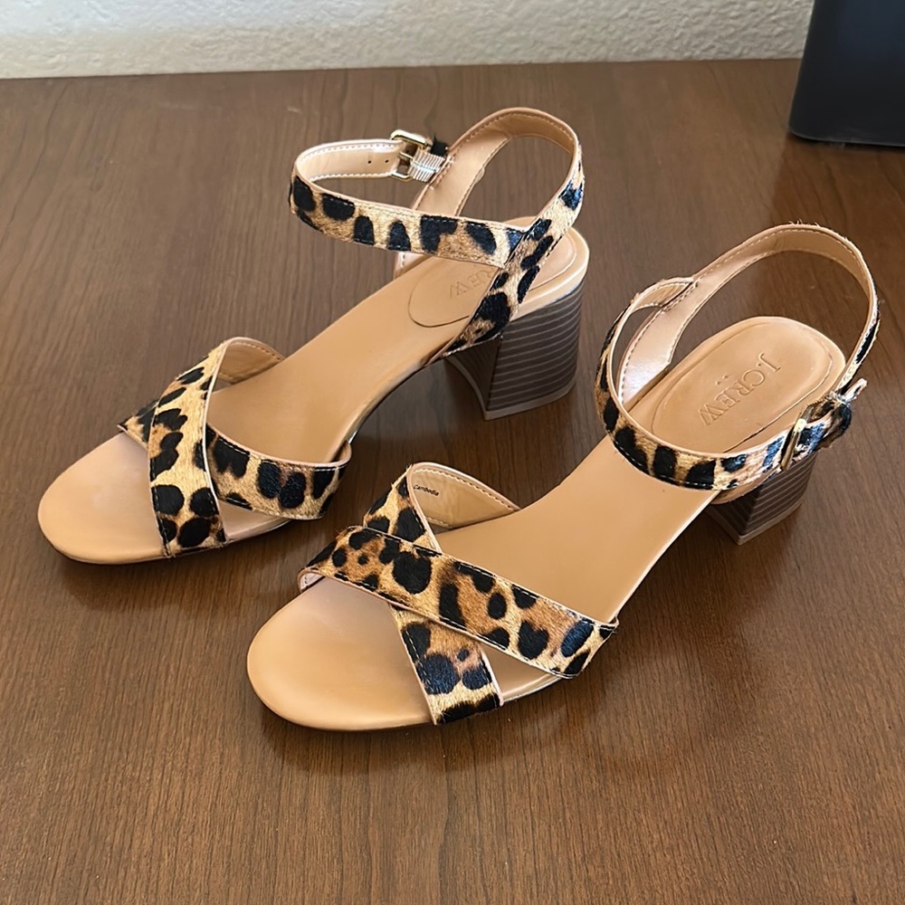 J. Crew Calf Hair Leopard Print Women's Sandals Ankle Strap